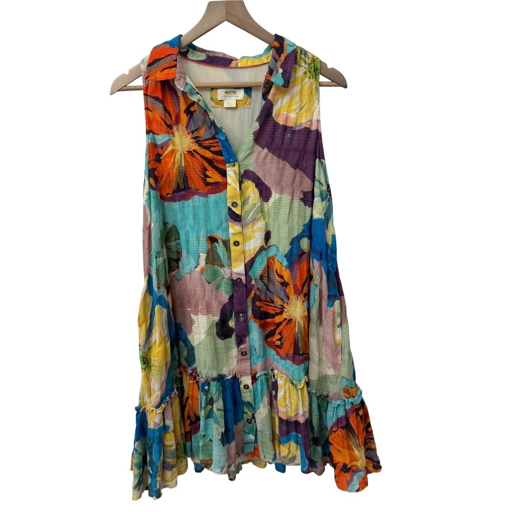 Maeve Anthropologie Floral Button Front Mini Dress Small Multi Sleeveless Boho